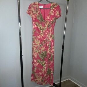 David Warren Side Tie Faux Wrap dress Sz 6 Tropical Floral vintage made in US